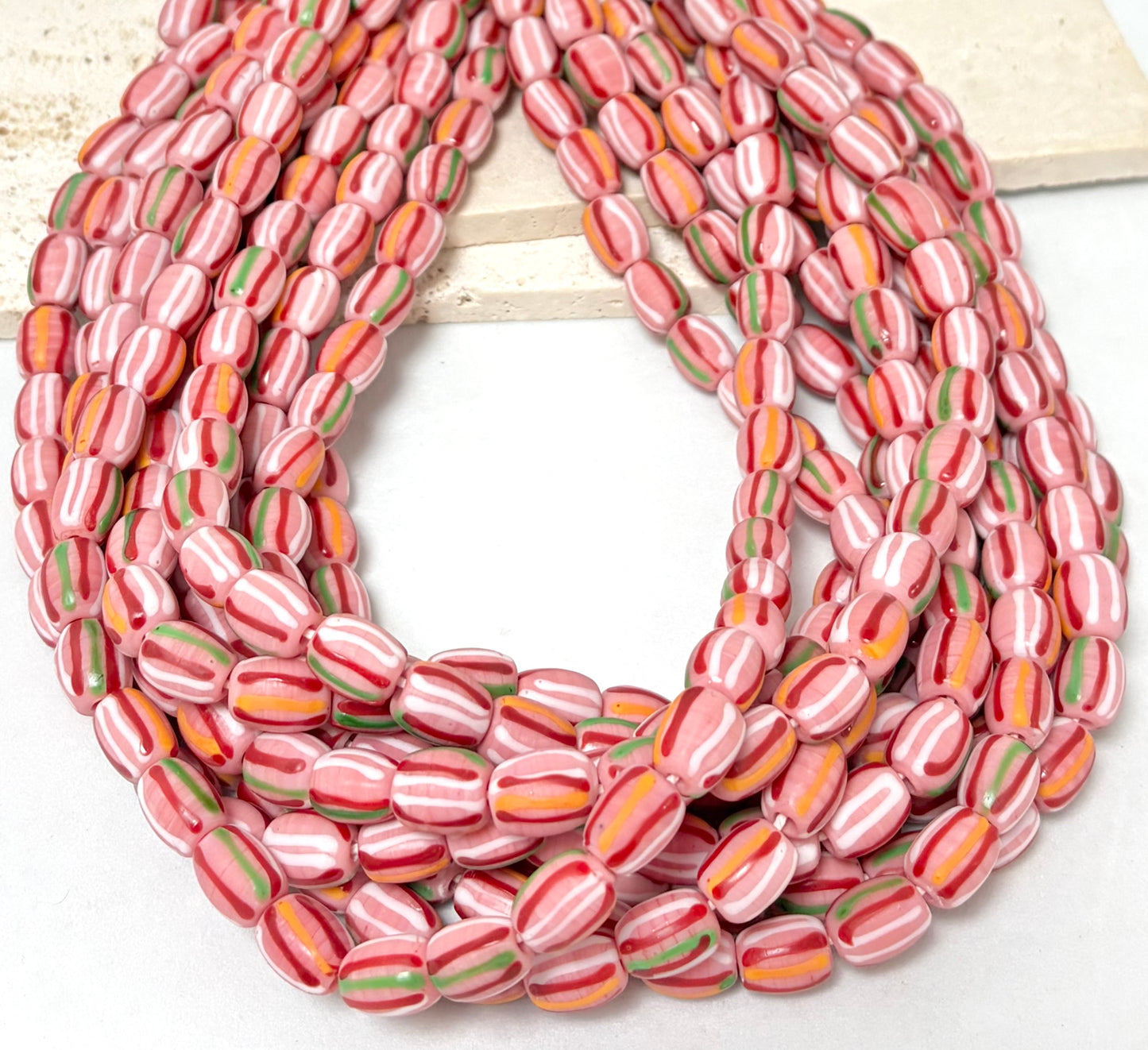 Pink Oval Lines Lampwork
