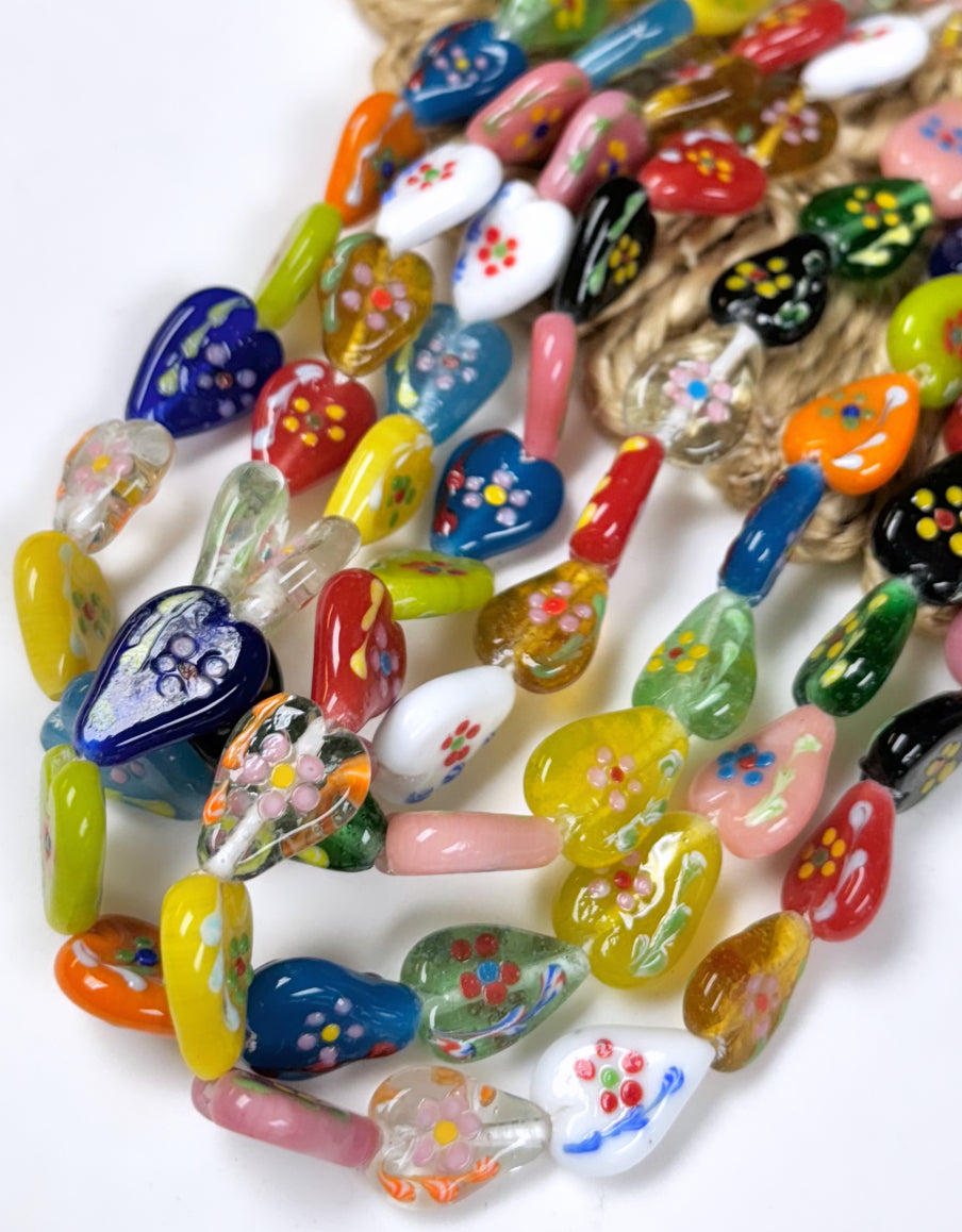 Heart with Flower Lampwork