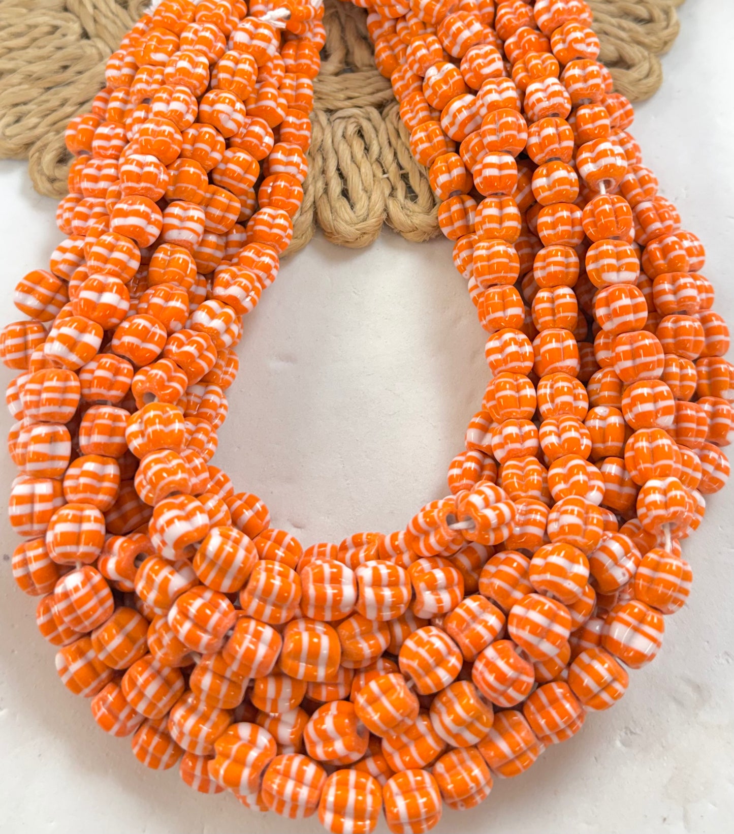 Pumpkin With White Lines Lampwork