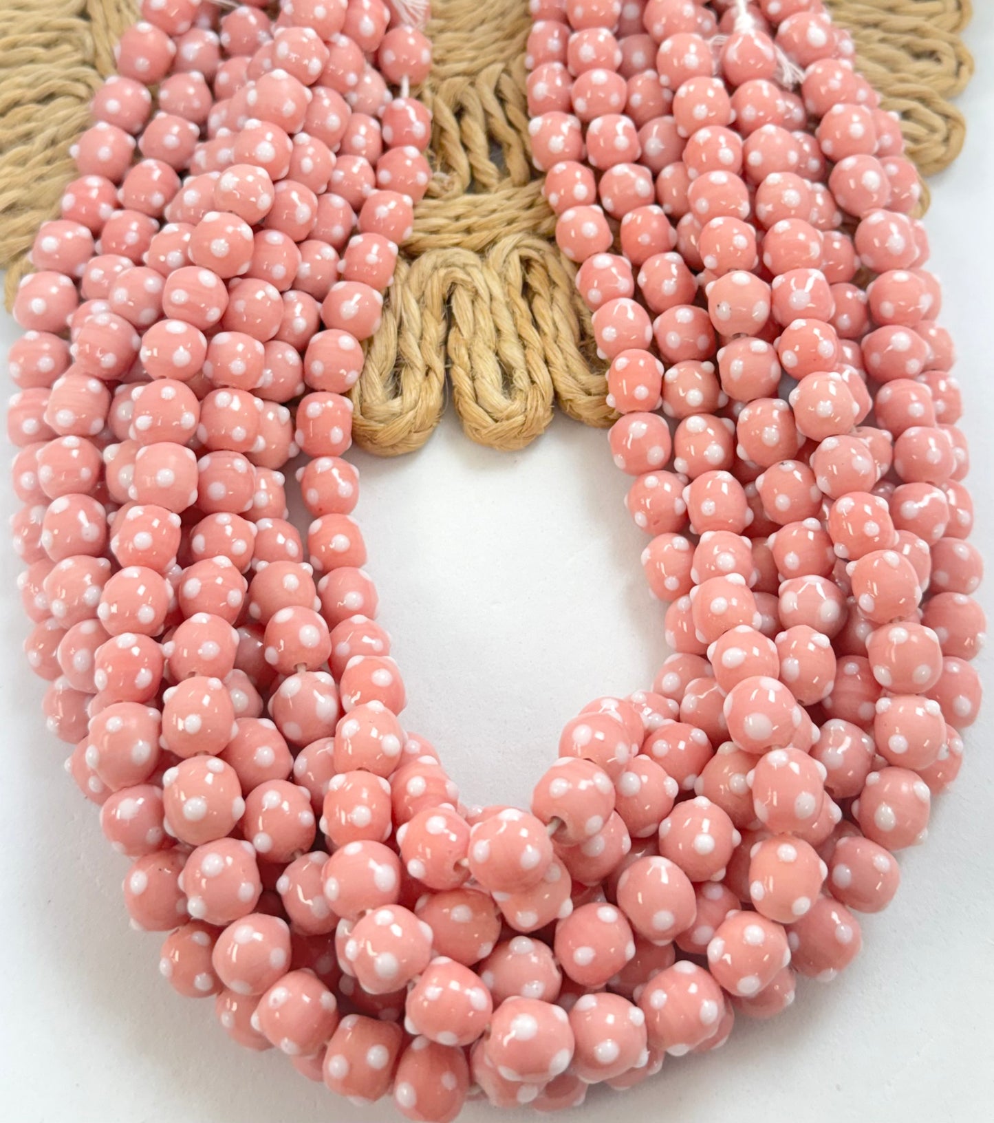 Pink White Bumpy Dots Lampwork