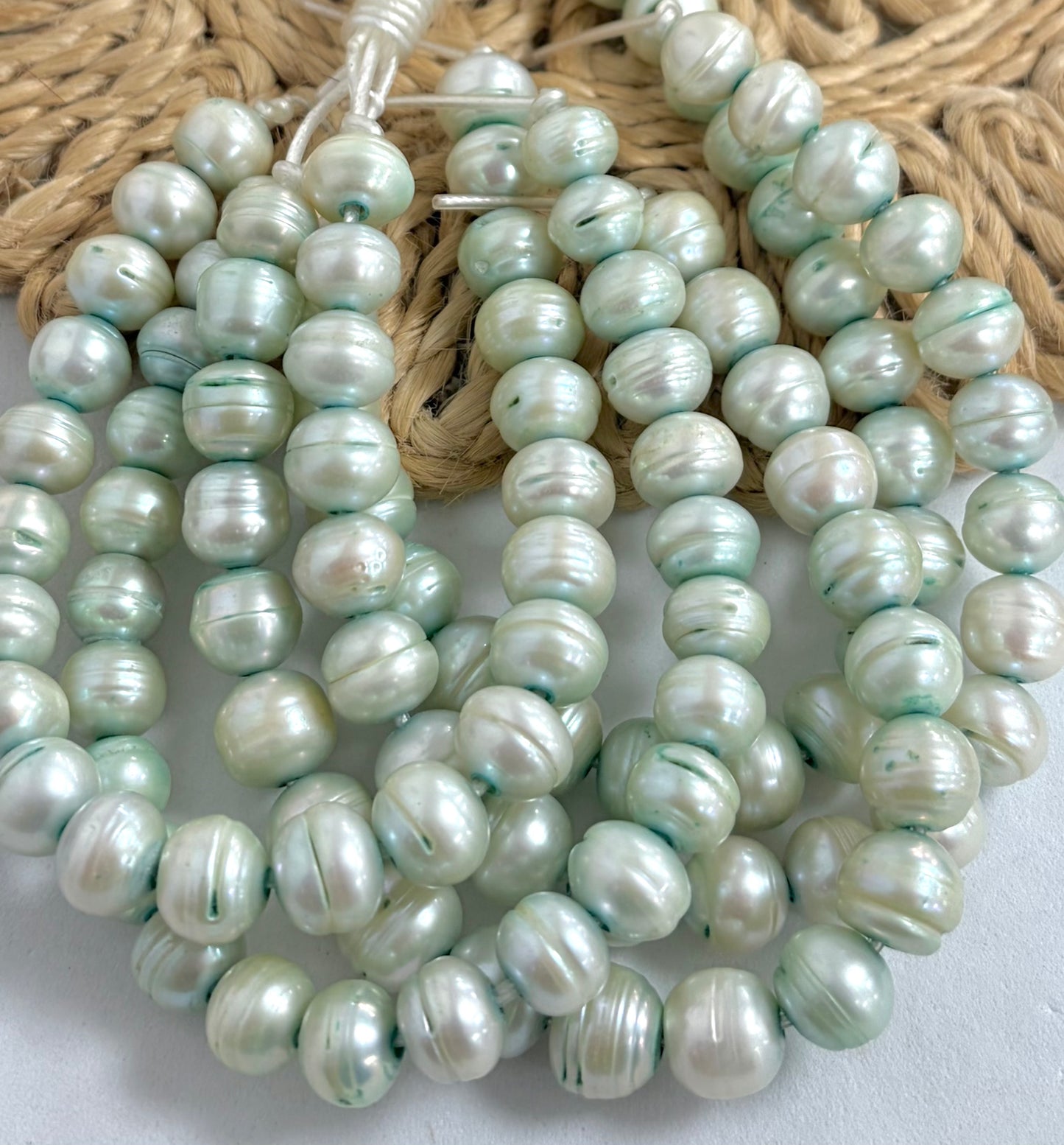 Light Green Rondel Freshwater Pearl De Hueco Ancho Media Ristra