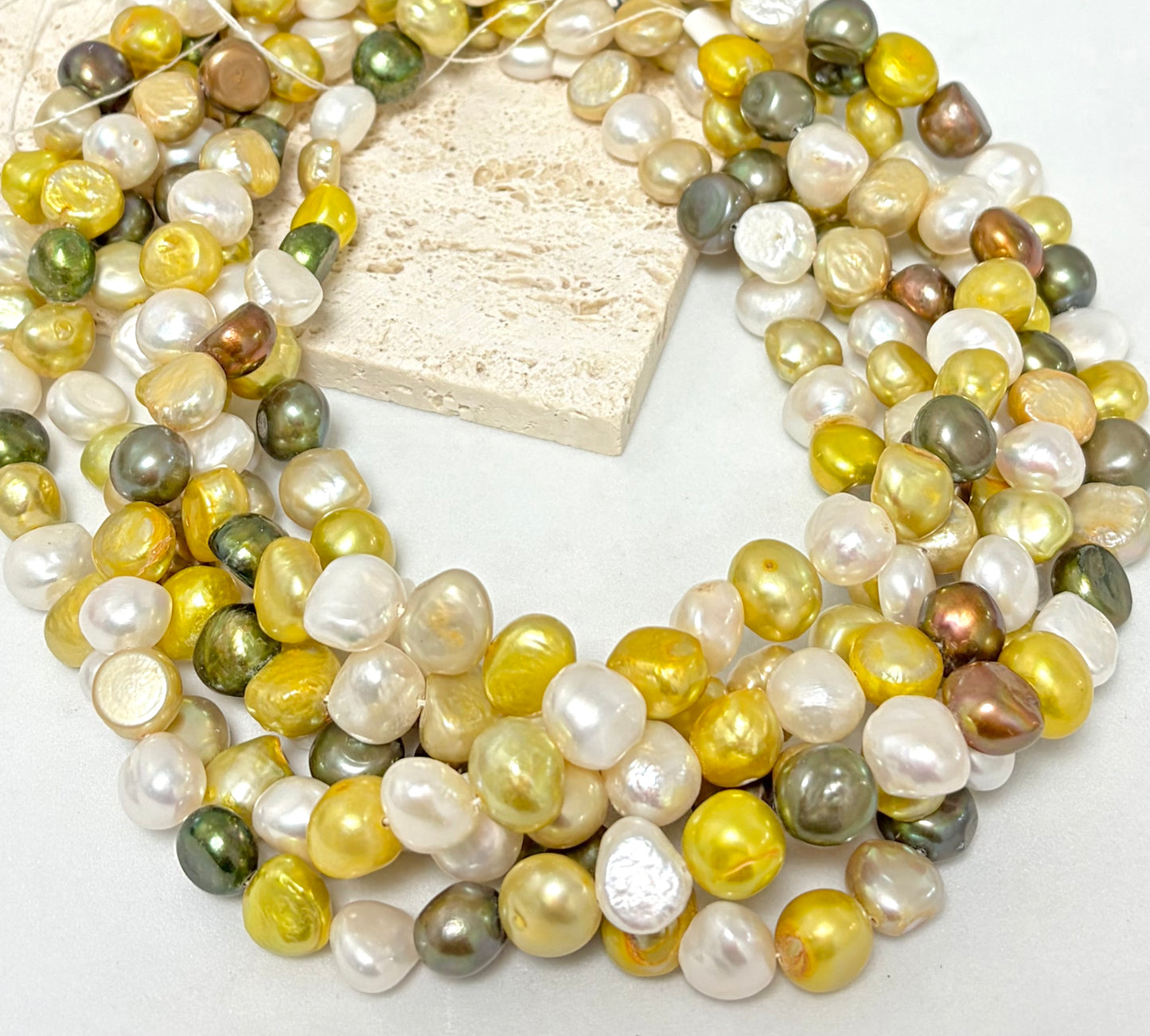 10mm Yellow Green Mix Irregular Round Freshwater Pearl