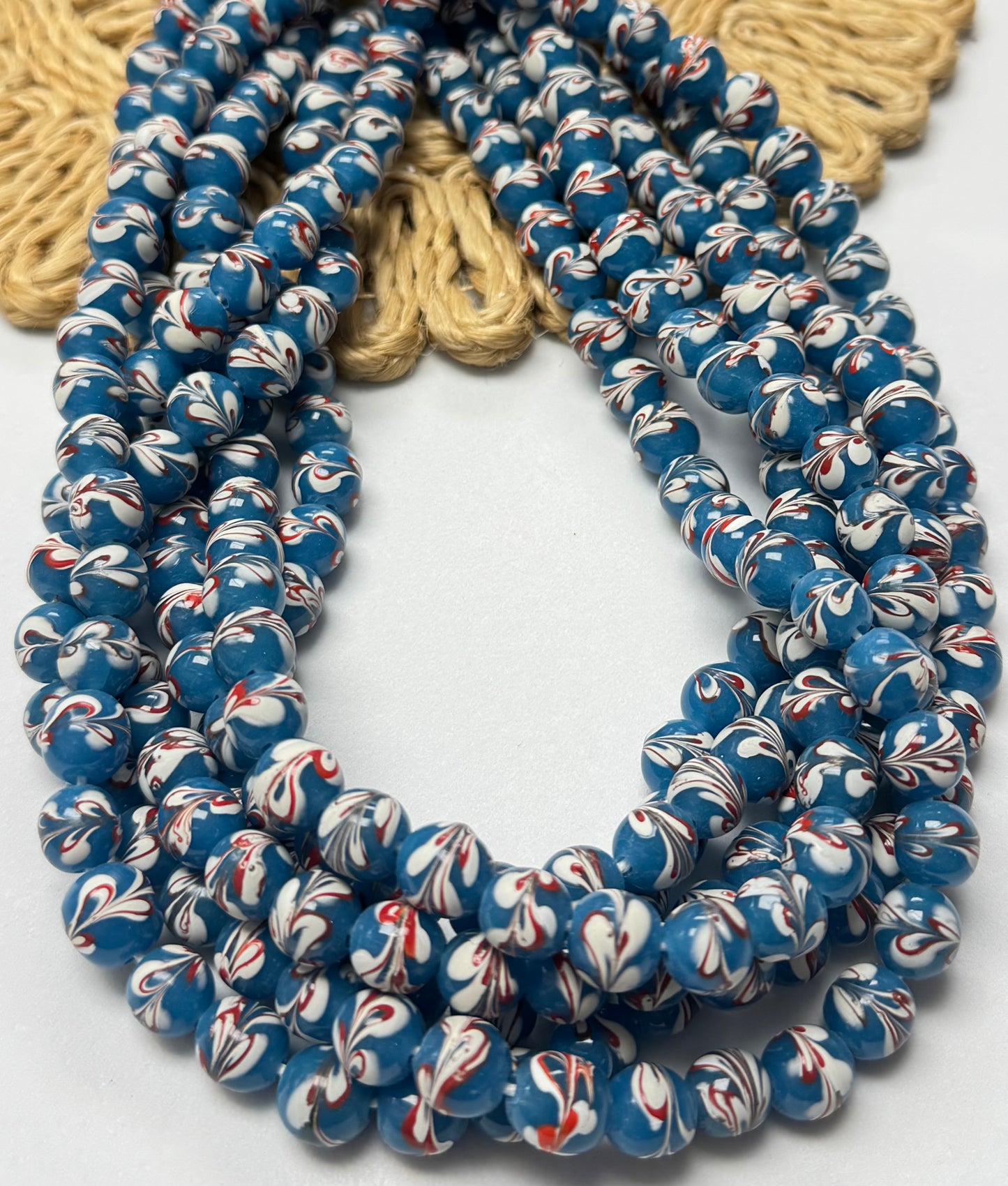 White Red Marmol Lampwork