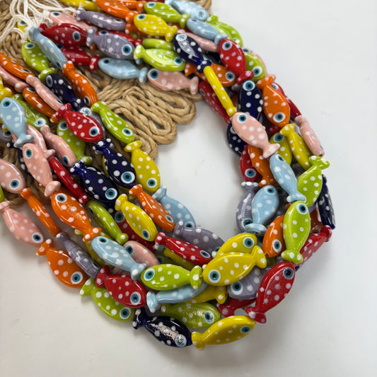 1” long polkadot Fish lampwork