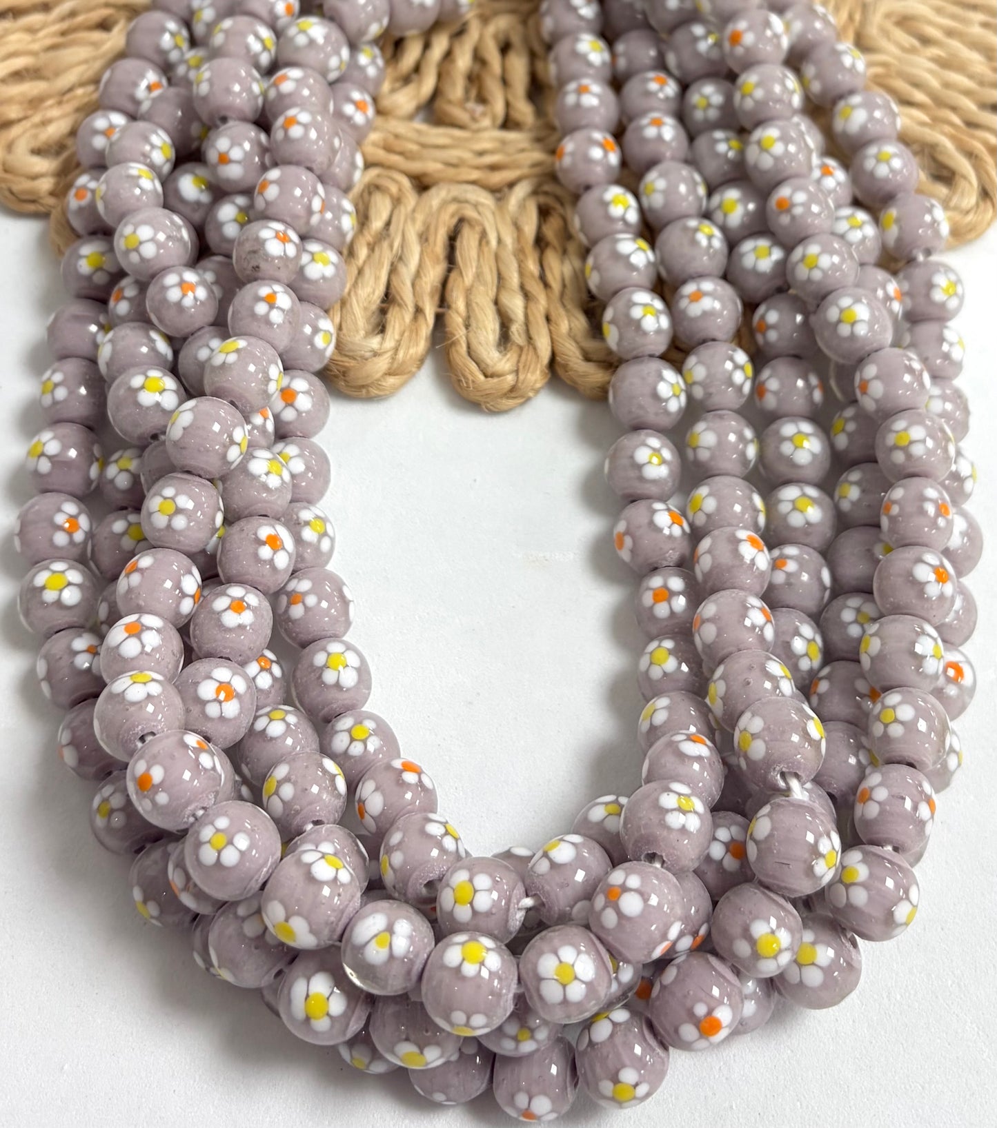 Round With Daisy Flower Lampwork