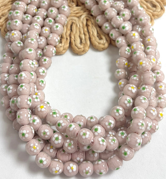 Round With Daisy Flower Lampwork
