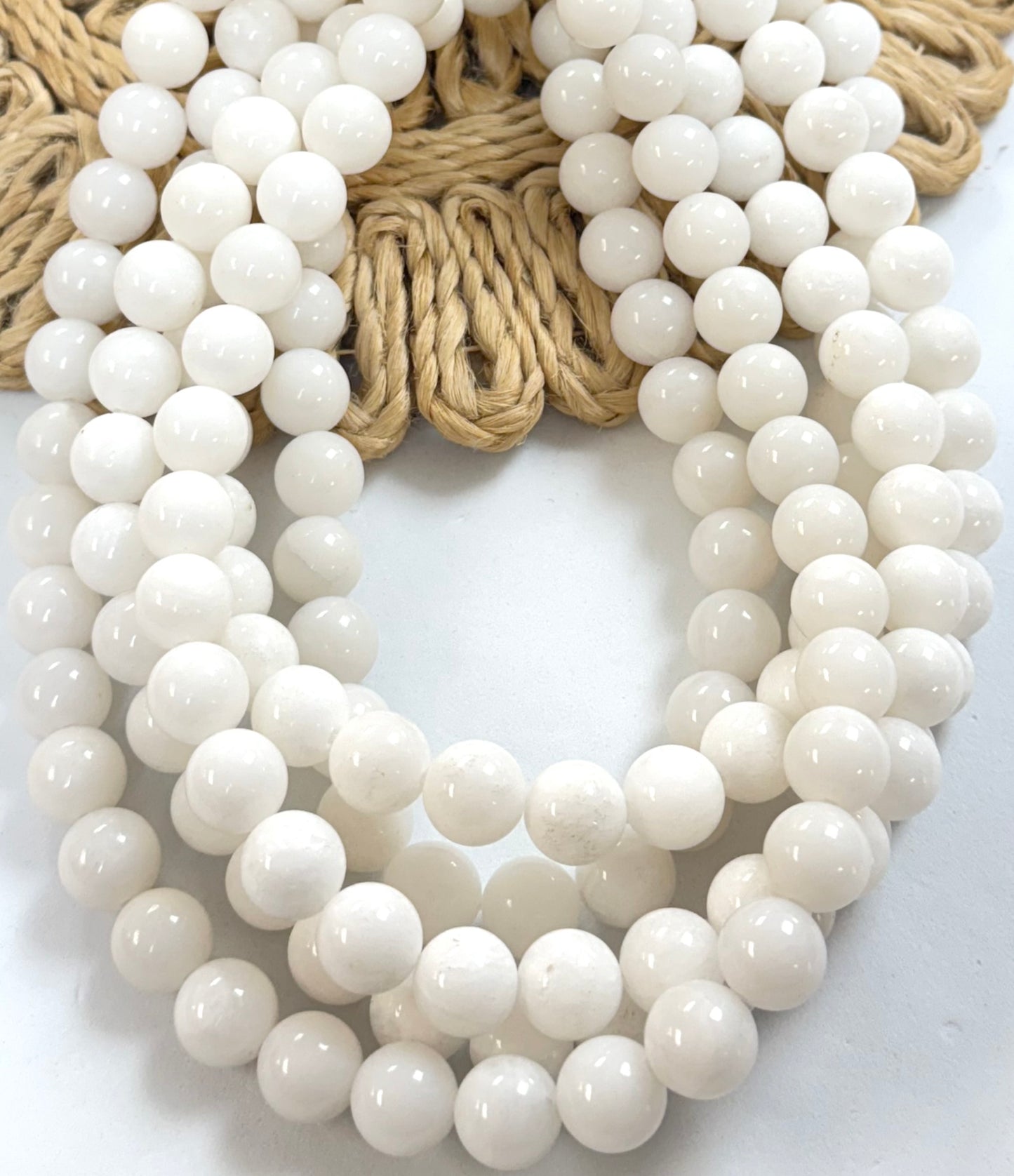 12mm White Round Jade