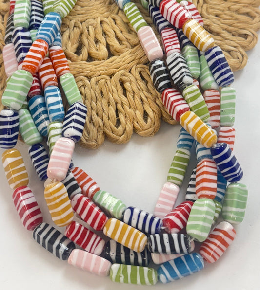 Rectangular Cubic With White Lines Lampwork