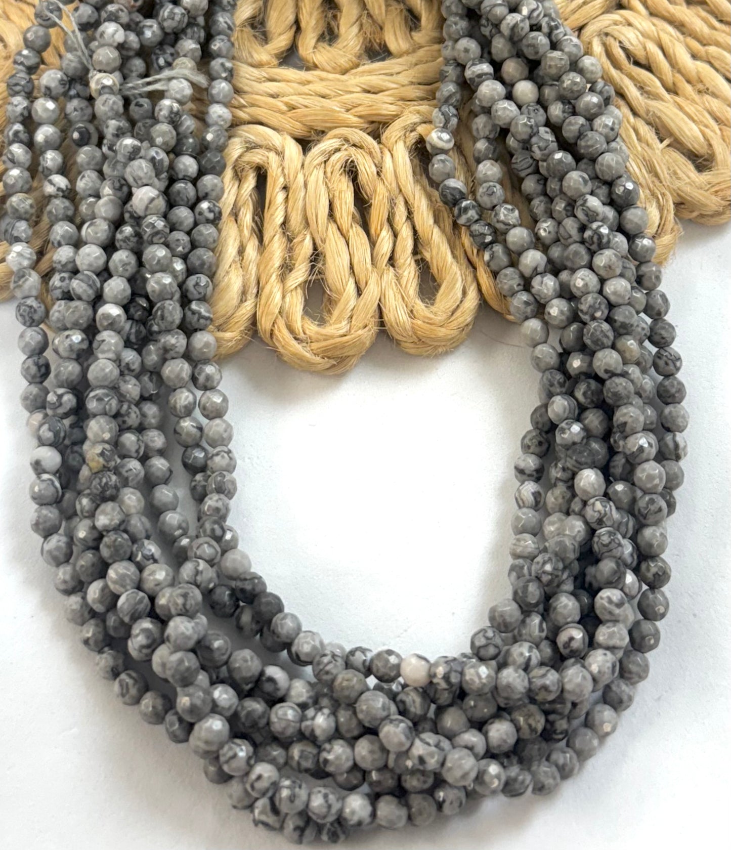 4mm Round Faceted Grey Jasper