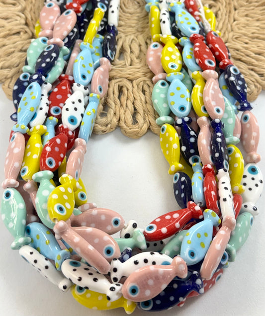 1” long polkadot Fish lampwork
