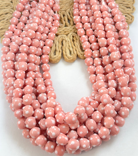 Pink White Bumpy Dots Lampwork