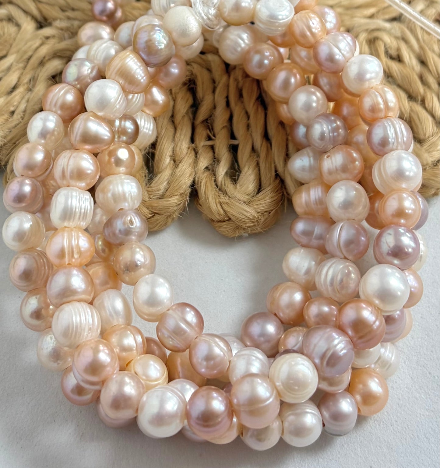 8mm Freshwater Pearls Peach Tones De Hueco Ancho Media Ristra