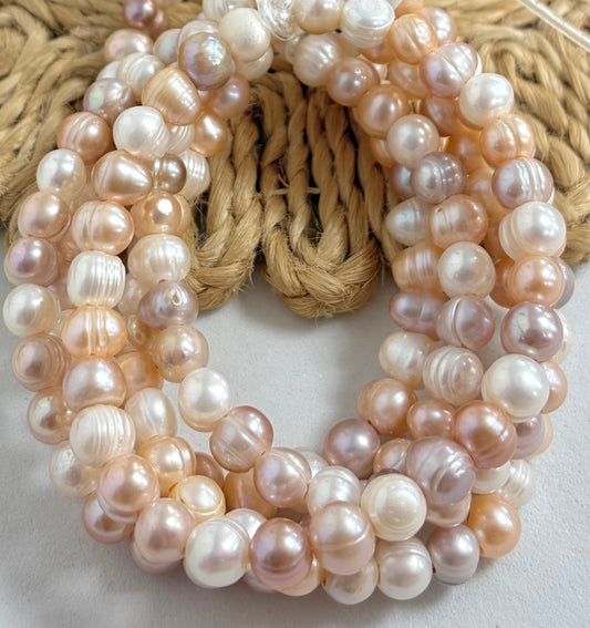 8mm Freshwater Pearls Peach Tones De Hueco Ancho Media Ristra