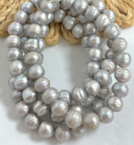 10mm Grey Freshwater Pearls De Hueco Ancho Media Ristra