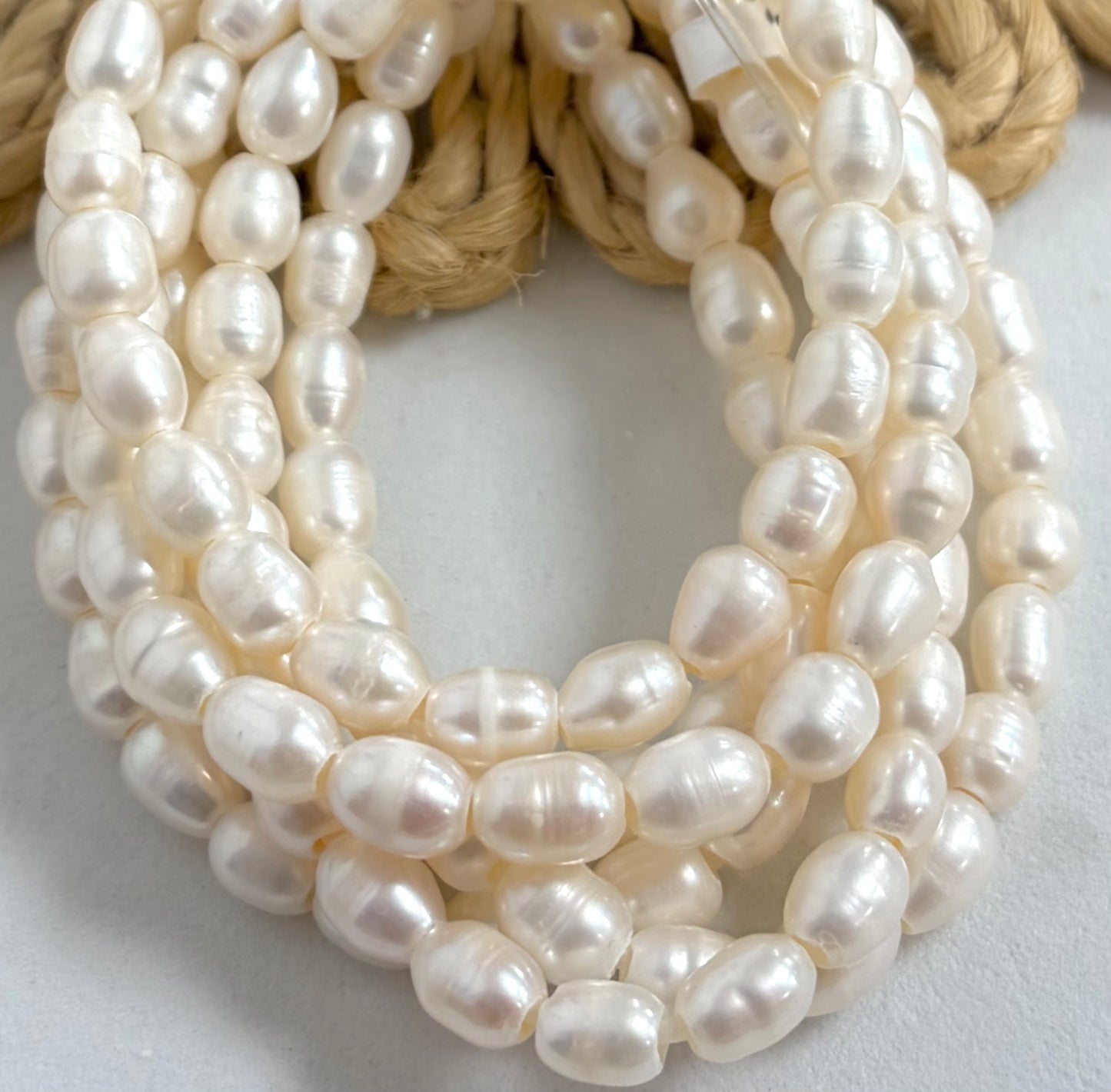 6mm Rice Freshwater Pearl De Hueco Ancho Media Ristra