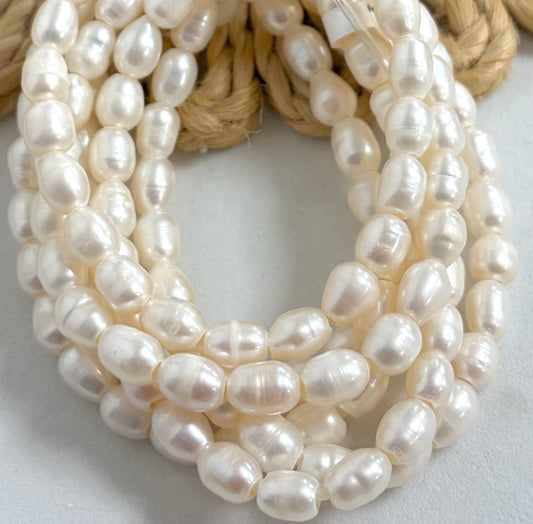 6mm Rice Freshwater Pearl De Hueco Ancho Media Ristra