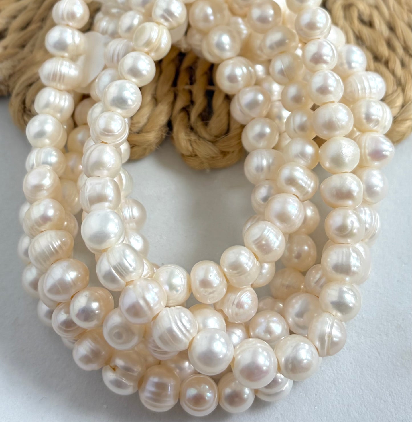 8mm Round Freshwater Pearls De Hueco Ancho Media Ristra