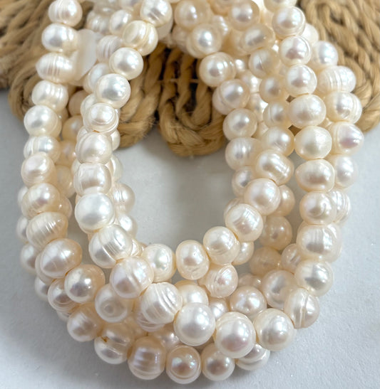 8mm Round Freshwater Pearls De Hueco Ancho Media Ristra