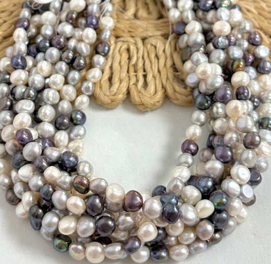 8mm Semi Round Grey Mix Freshwater Pearl