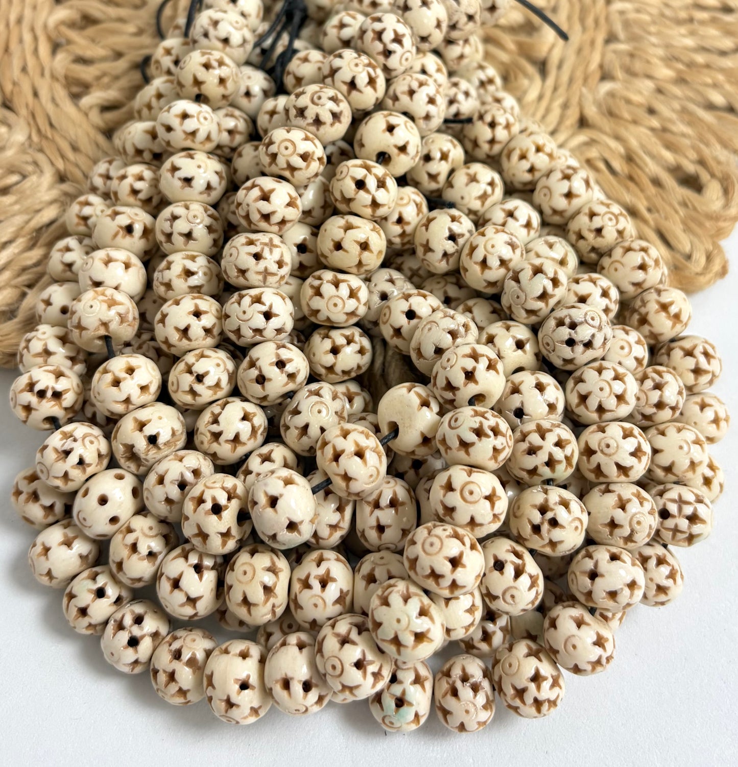 Handmade Carved Flowers Bone