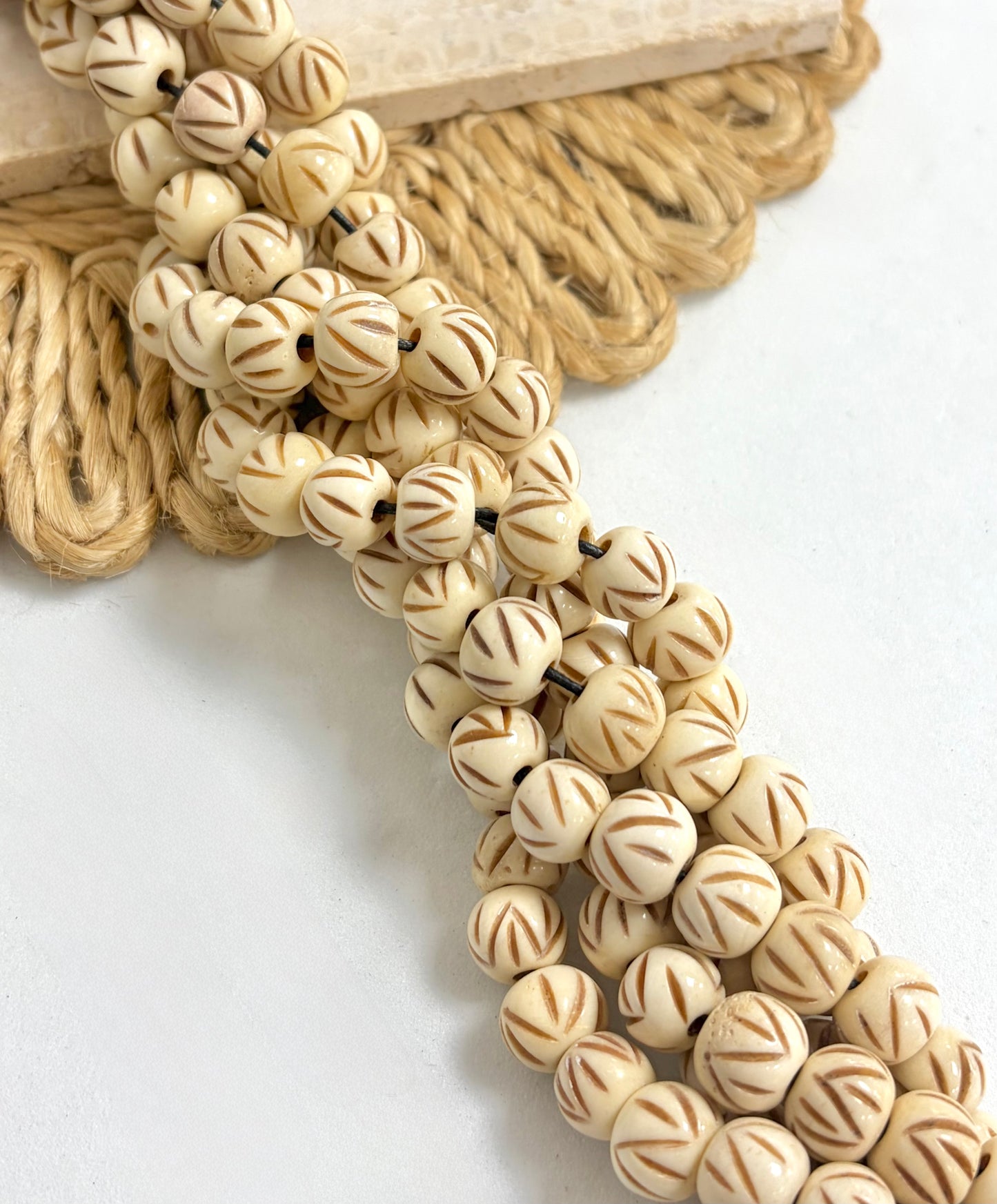 Handmade Carved Cream Lines Bone