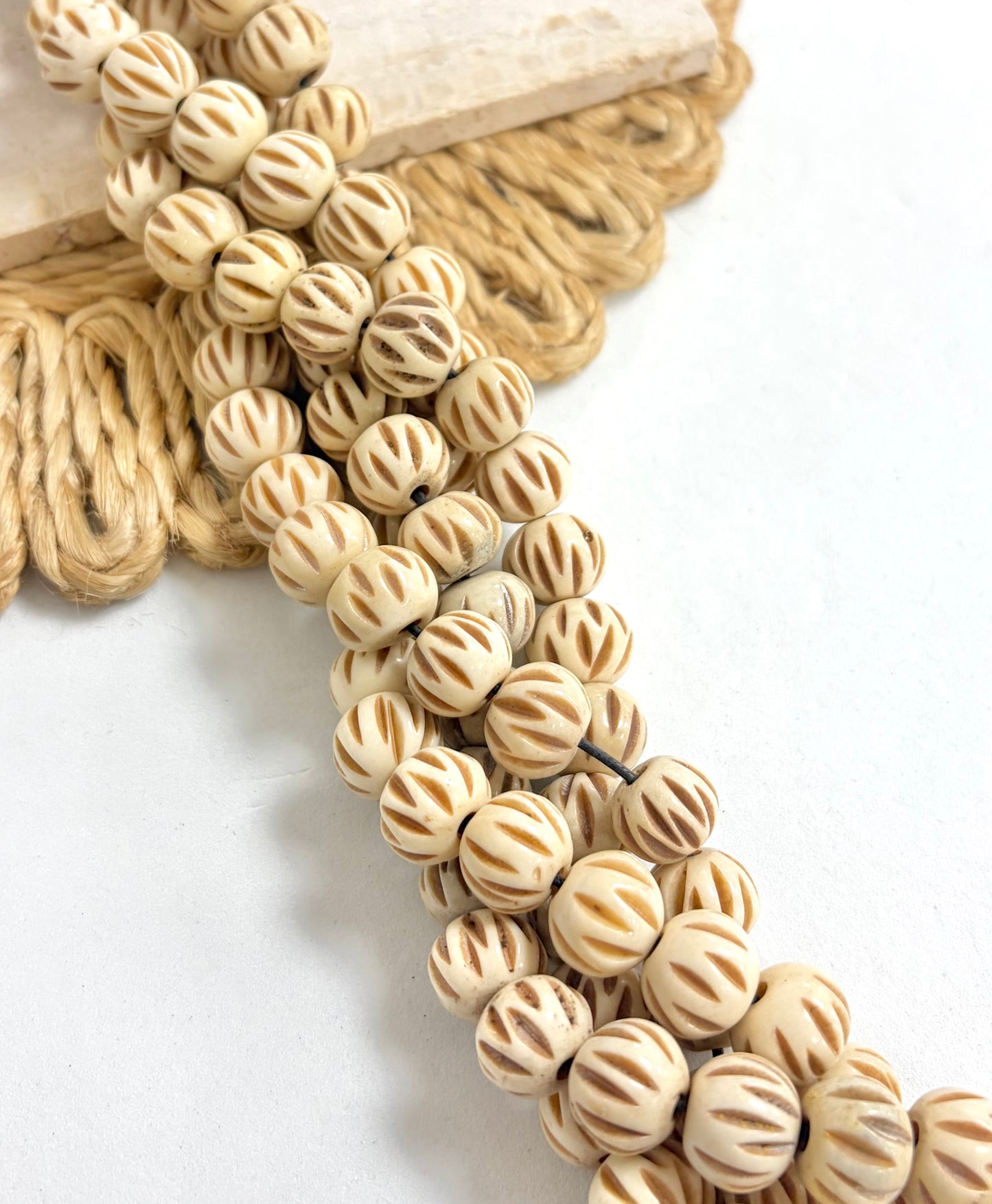 Handmade Carved Cream Lines Bone