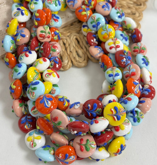 Paisley Flower Puffy Coin Lampwork