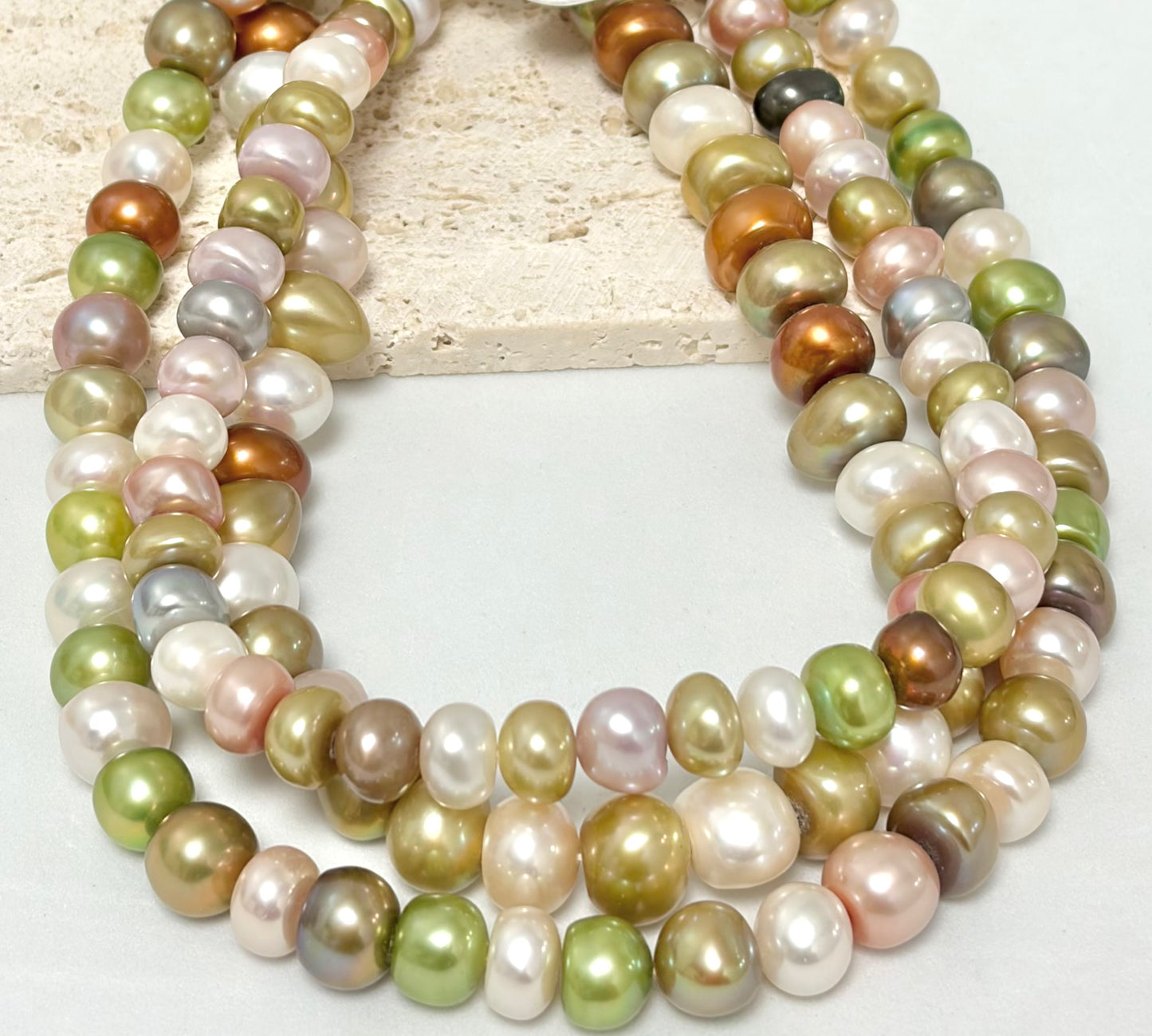 10-12mm Green Mix Rondel Freshwater Pearl