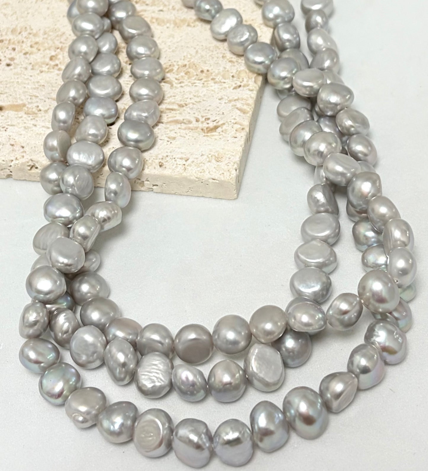 8mm Light Grey Irregular Round Freshwater Pearl