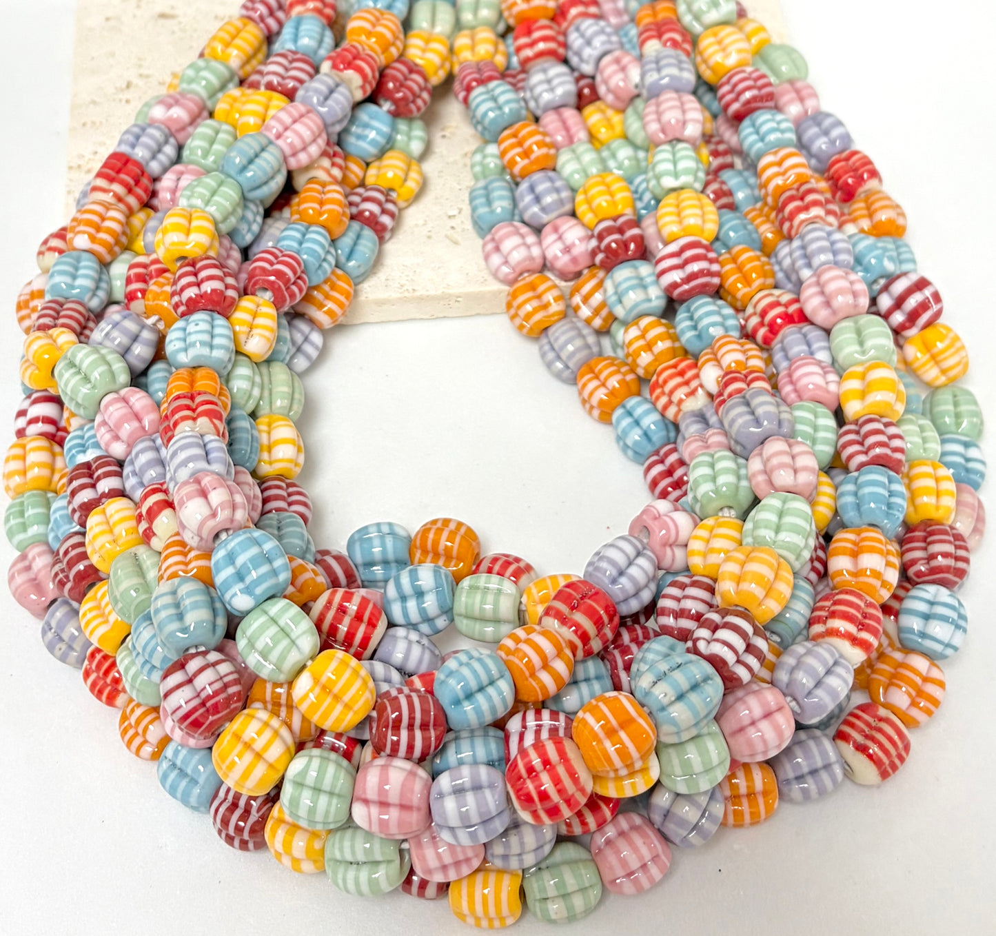 Pumpkin With White Lines Lampwork