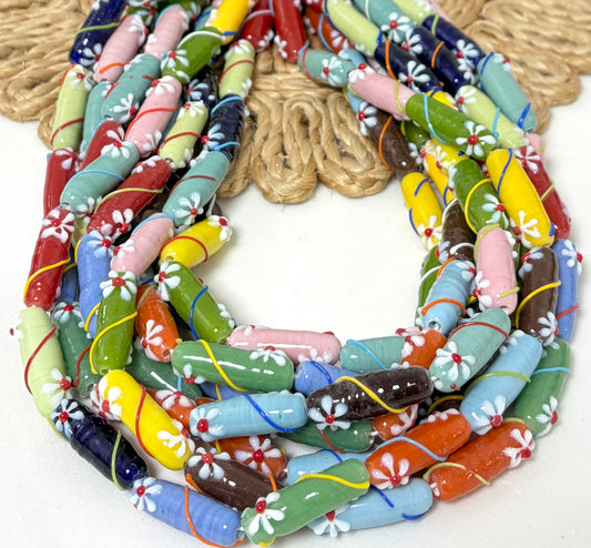 Long Cylinder With Flower Lampwork